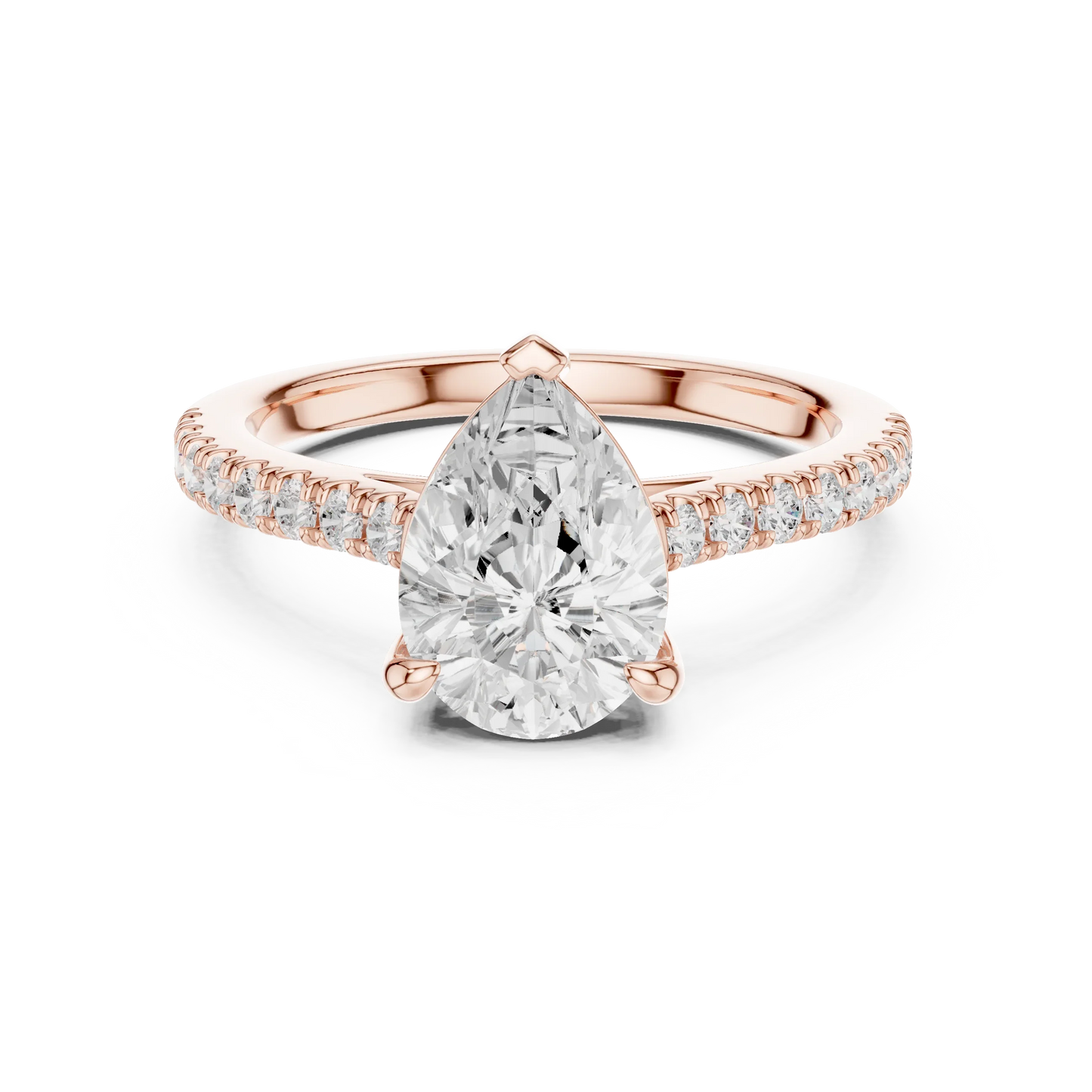 Pear halo engagement ring with pavé diamond band in rose gold, lab grown diamond, Australia DFE