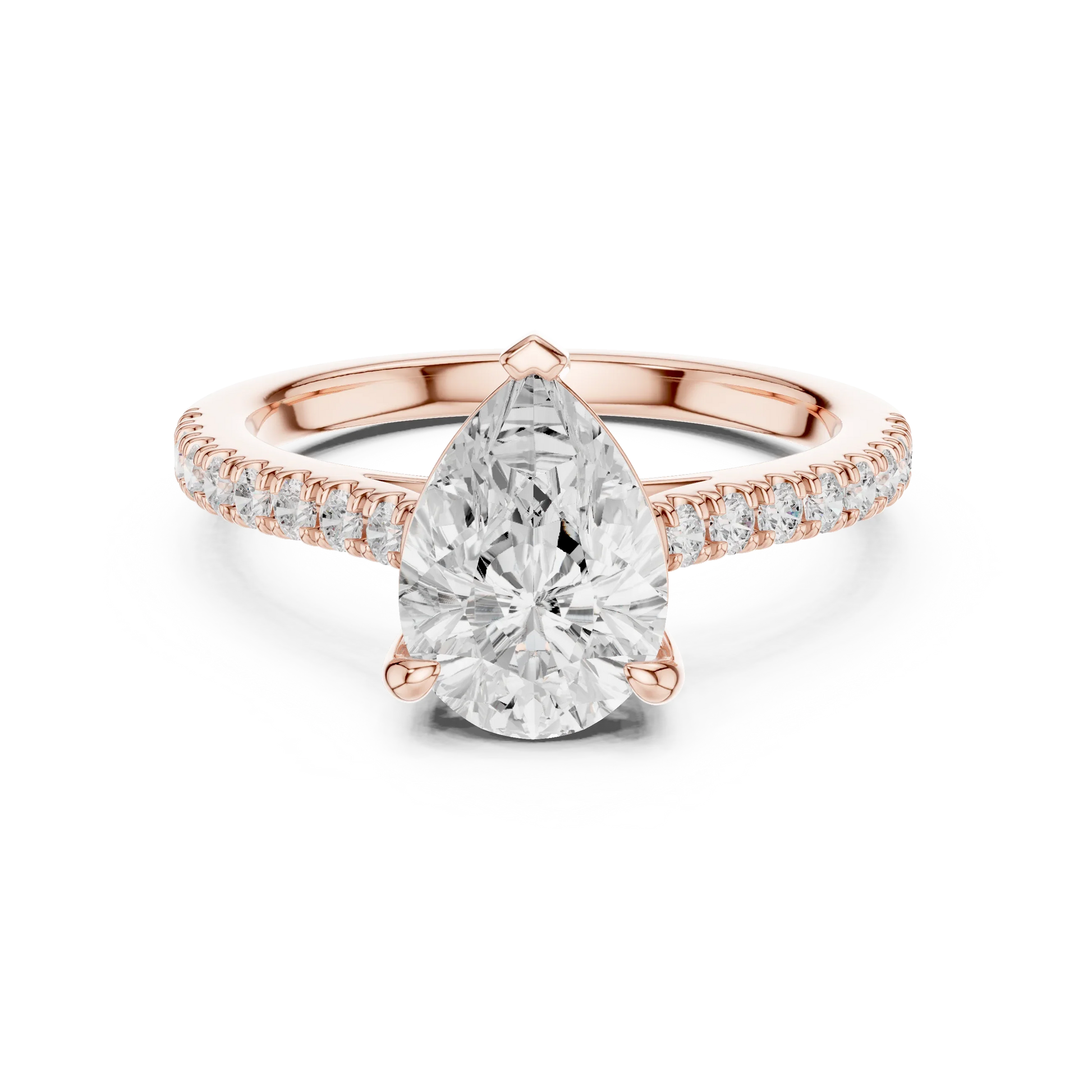 Pear halo engagement ring with pavé diamond band in rose gold, lab grown diamond, Australia DFE