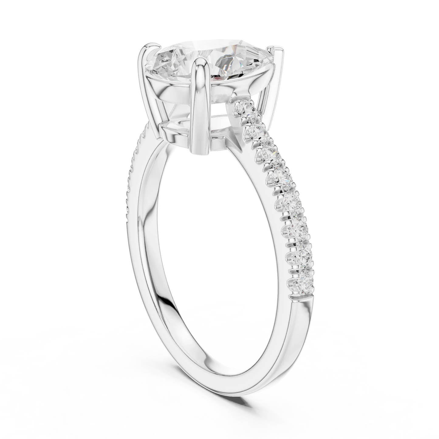 Pear halo engagement ring with pavé diamond band in white gold, lab grown diamond, back view, Australia DFE