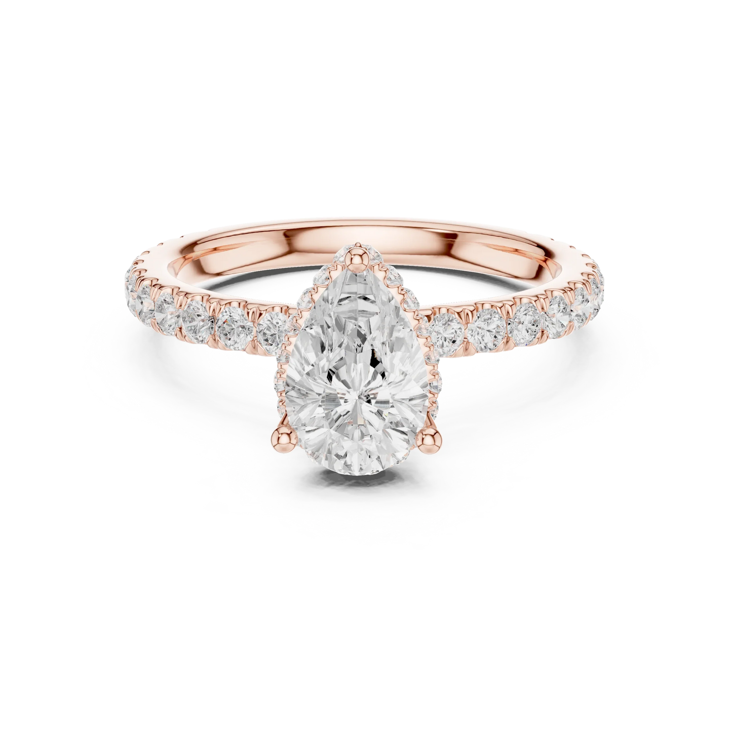 Pear hidden halo ring in rose gold with pave diamond band and lab-grown diamond 鈥?Australia