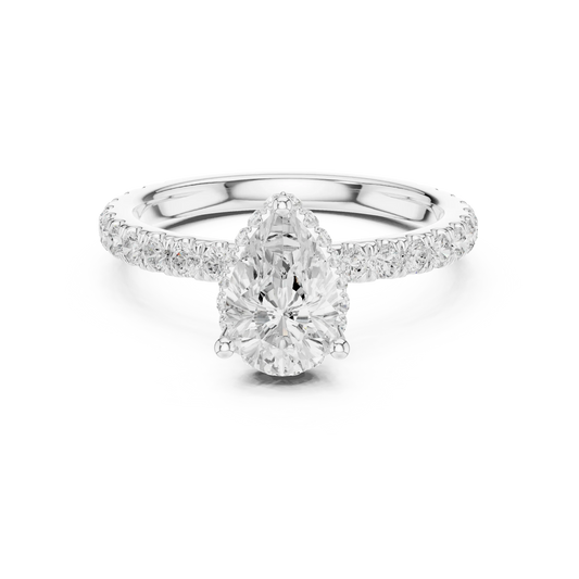 Pear hidden halo ring in white gold with pave diamond band and lab-grown diamond 鈥?Australia