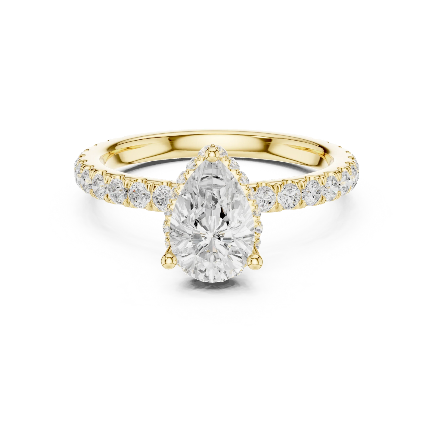 Pear hidden halo ring in yellow gold with pave diamond band and lab-grown diamond 鈥?Australia