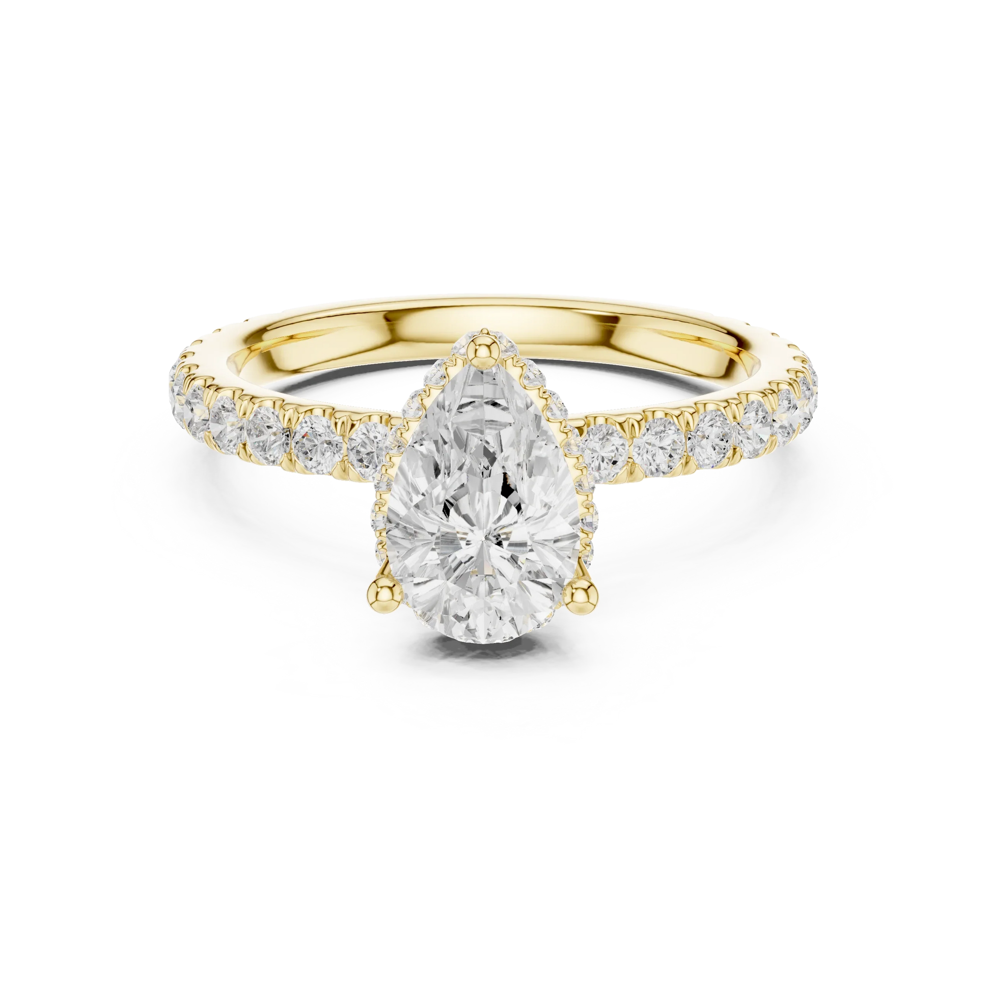 Pear hidden halo ring in yellow gold with pave diamond band and lab-grown diamond 鈥?Australia
