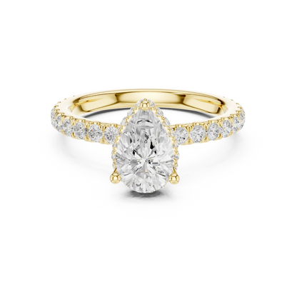 Pear hidden halo ring in yellow gold with pave diamond band and lab-grown diamond 鈥?Australia