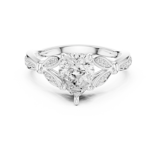 Pear solitaire ring in white gold with floral milgrain pave band and lab-grown diamond – Australia