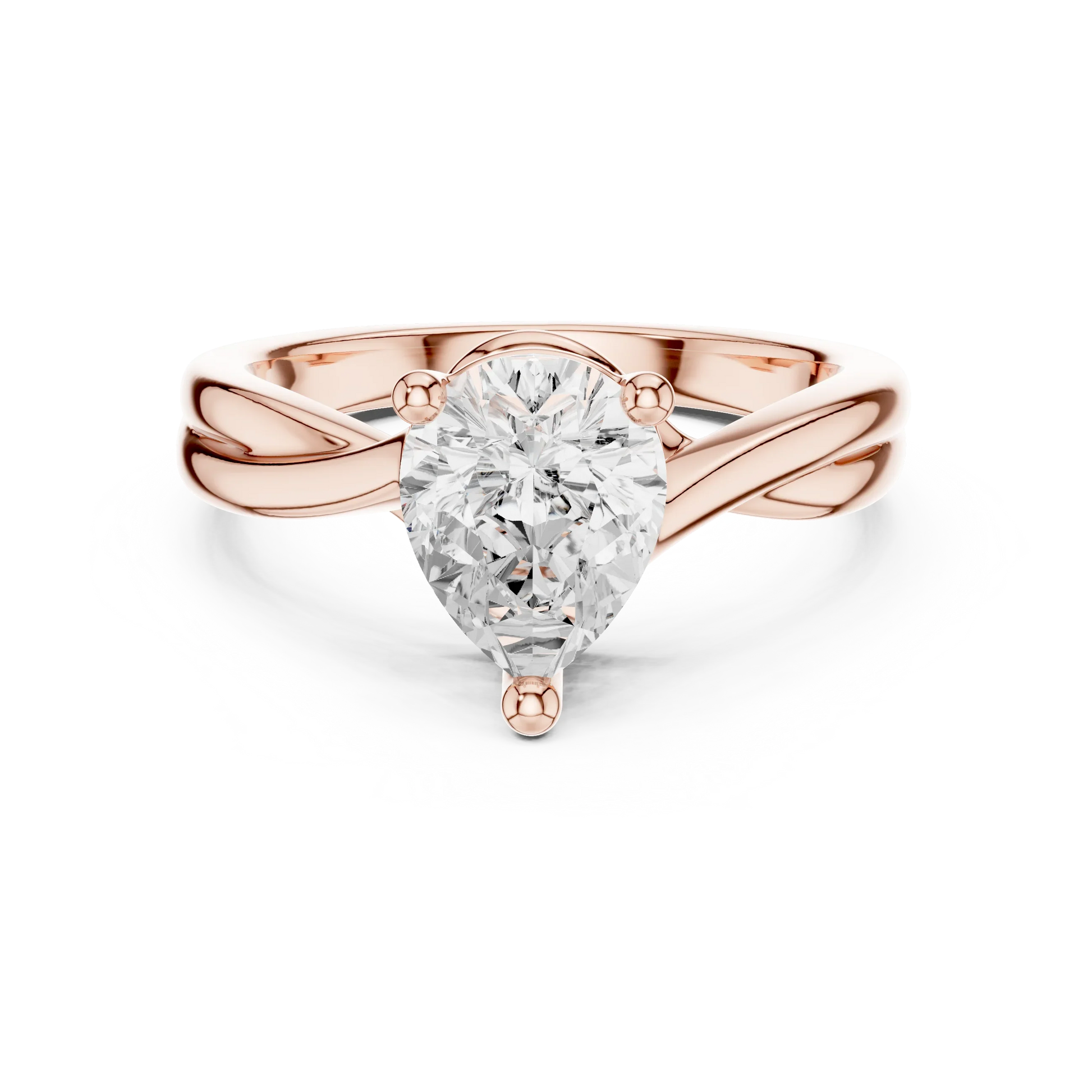 Lab-grown pear cut solitaire ring in rose gold with twisted band design