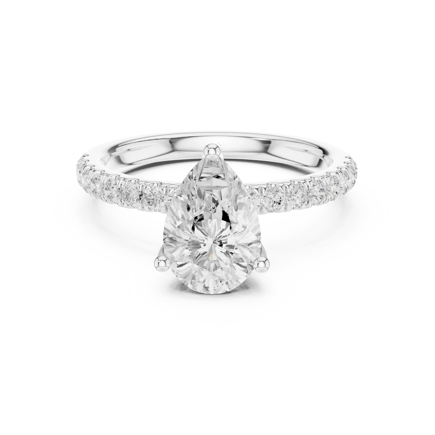 Pear solitaire ring in white gold with pave diamond band and lab-grown diamond – Australia