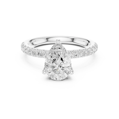 Pear solitaire ring in white gold with pave diamond band and lab-grown diamond – Australia