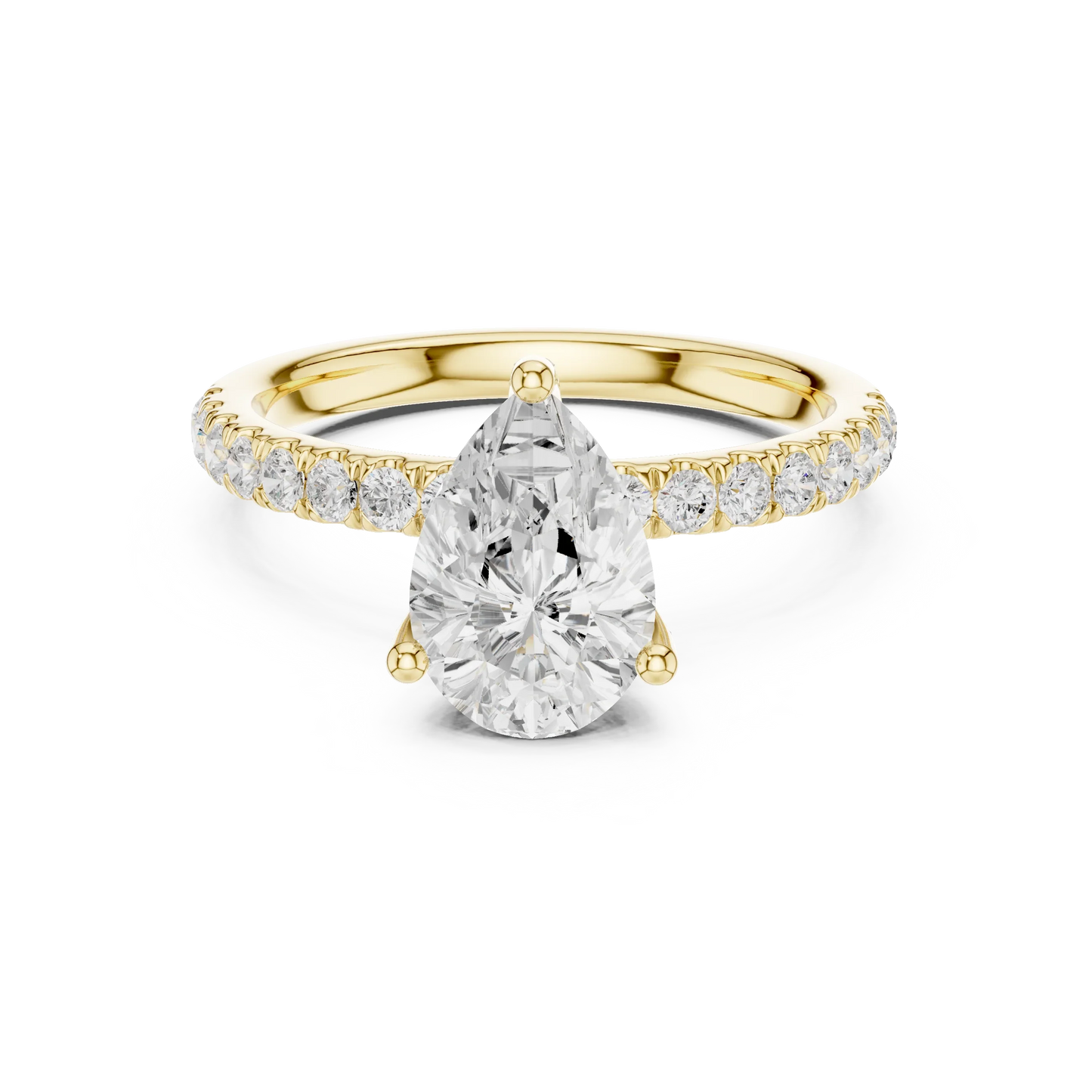 Pear solitaire ring in yellow gold with pave diamond band and lab-grown diamond – Australia