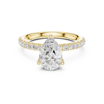 Pear solitaire ring in yellow gold with pave diamond band and lab-grown diamond – Australia