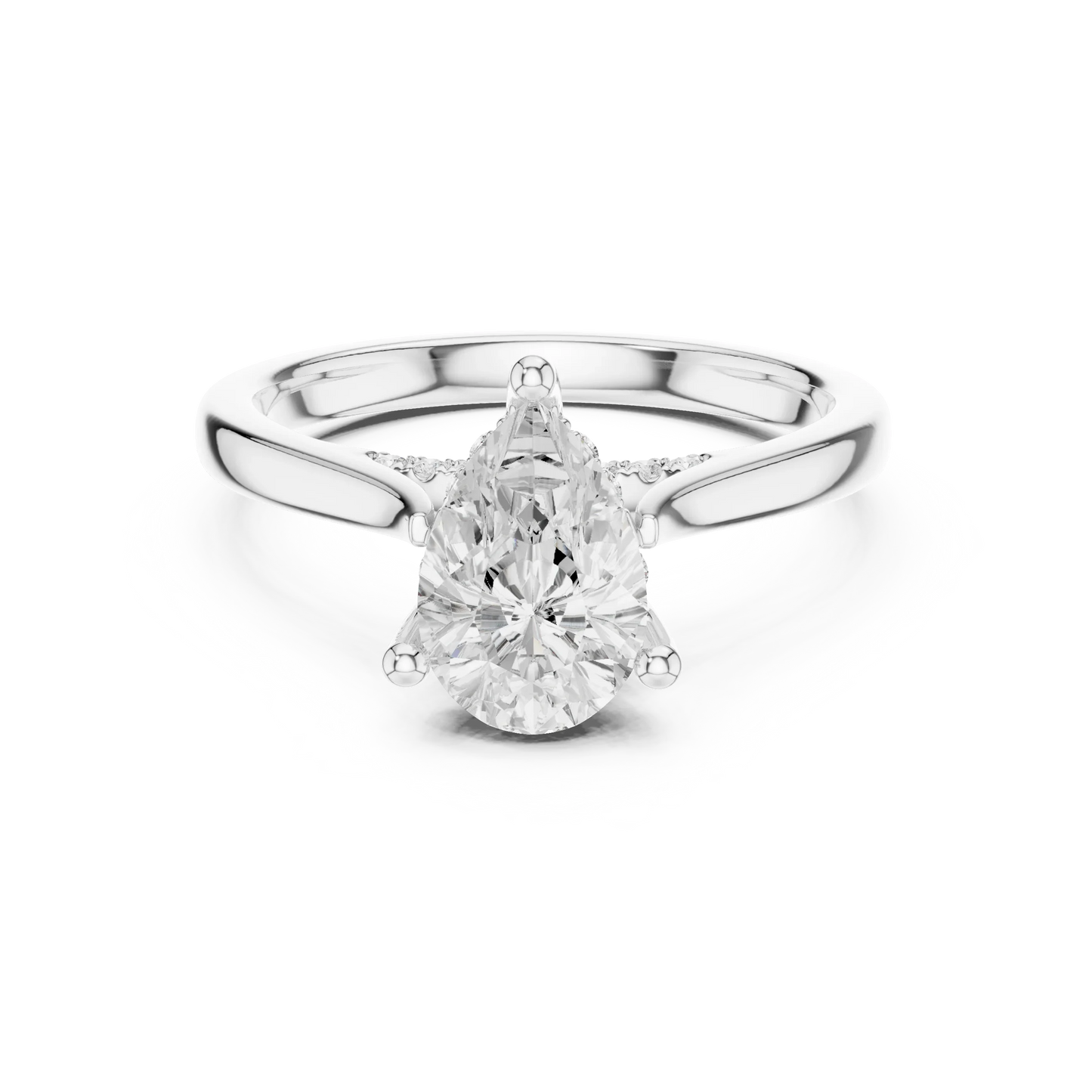 Pear solitaire ring in white gold with plain domed band and lab-grown diamond – Australia