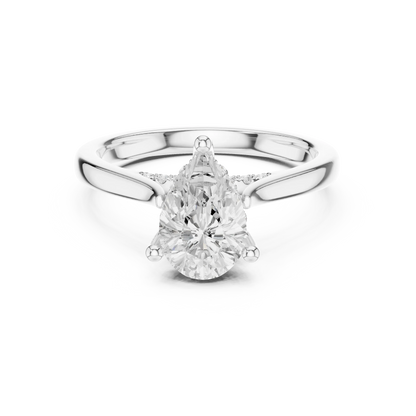 Pear solitaire ring in white gold with plain domed band and lab-grown diamond – Australia
