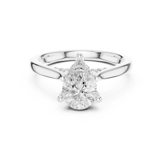 Pear solitaire ring in white gold with plain domed band and lab-grown diamond – Australia