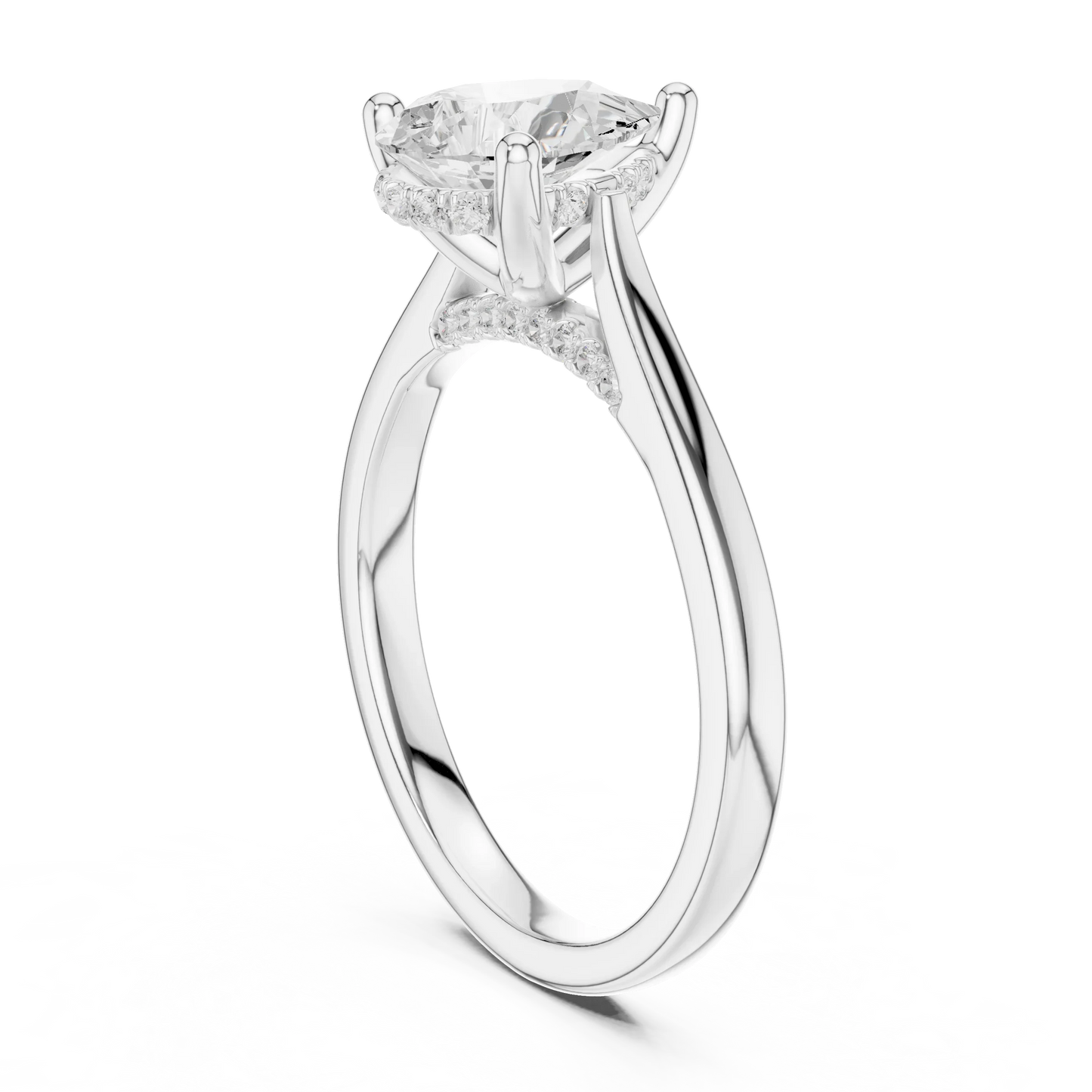 Back view of white gold pear solitaire ring with plain domed band and lab-grown diamond – Australia