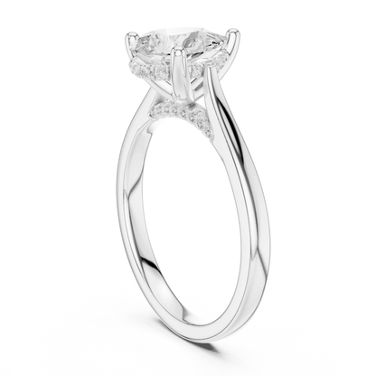Back view of white gold pear solitaire ring with plain domed band and lab-grown diamond – Australia