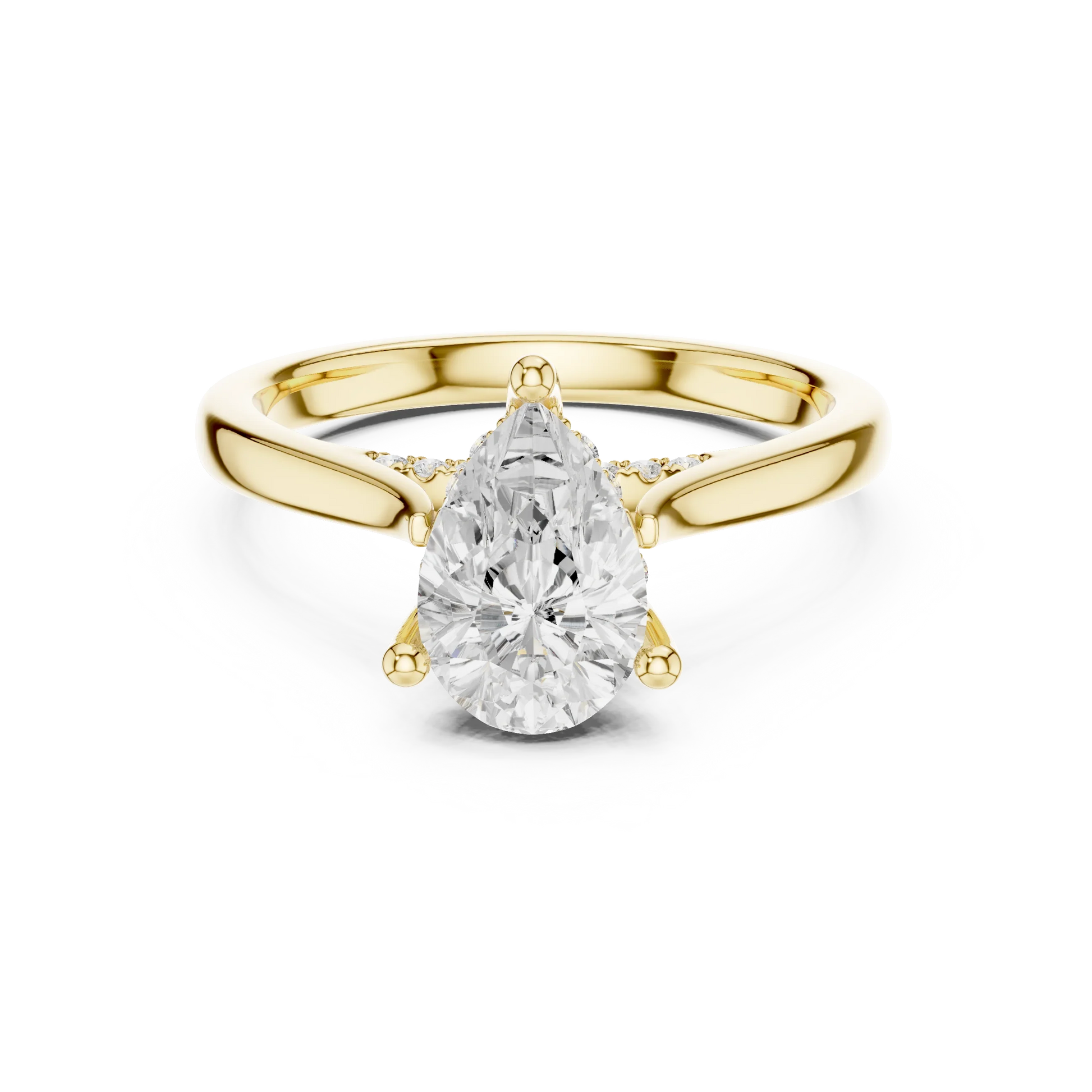 Pear solitaire ring in yellow gold with plain domed band and lab-grown diamond – Australia