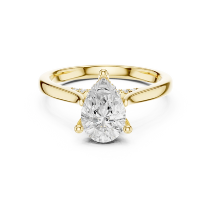 Pear solitaire ring in yellow gold with plain domed band and lab-grown diamond – Australia