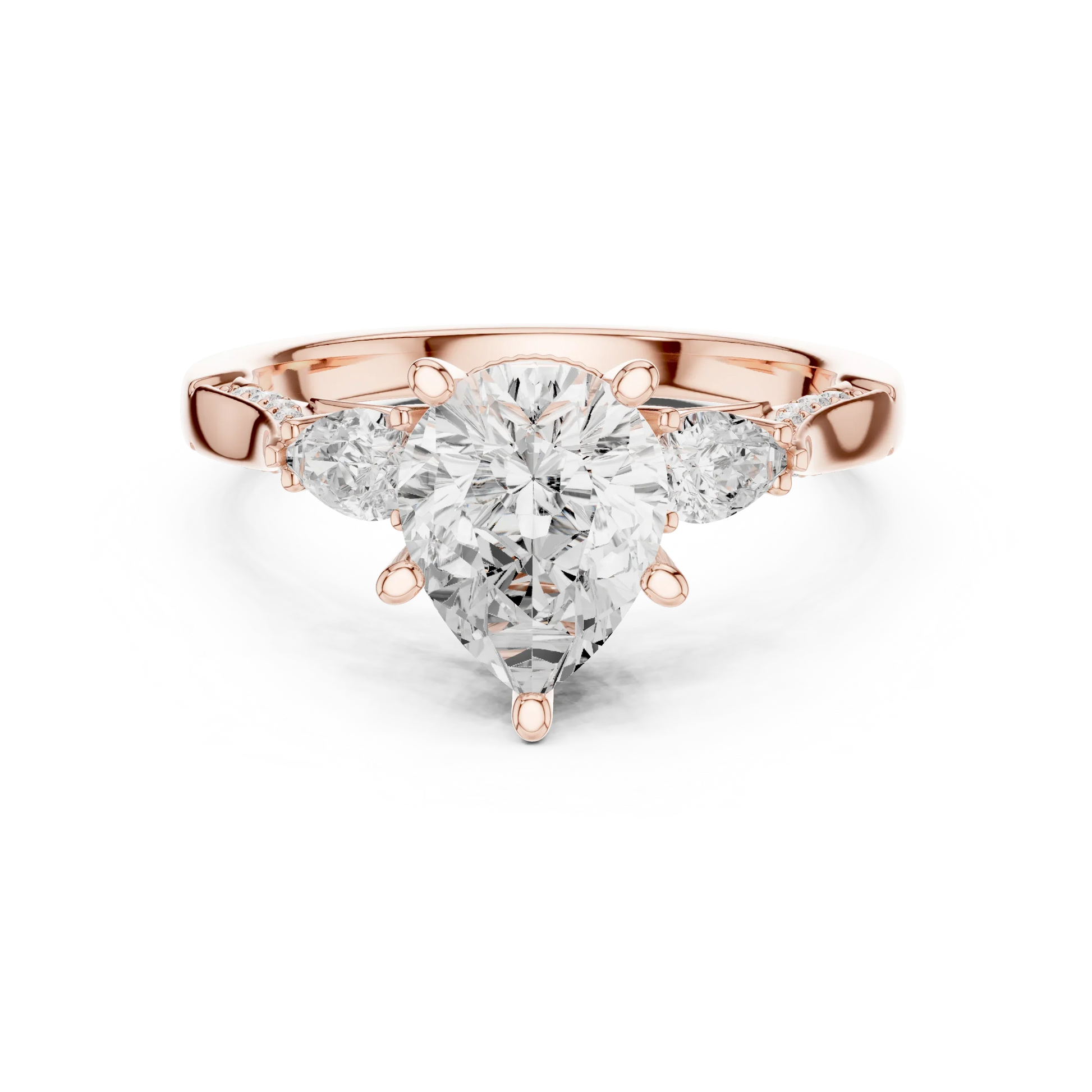 Pear three stone ring in rose gold with pear side stones, accent band and lab-grown diamonds 鈥?Australia