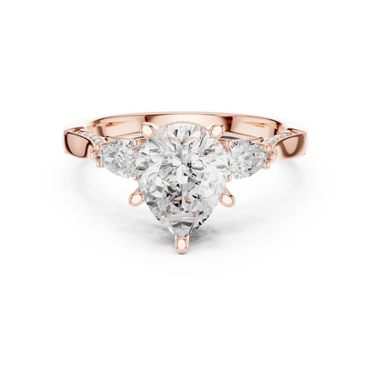 Pear three stone ring in rose gold with pear side stones, accent band and lab-grown diamonds 鈥?Australia