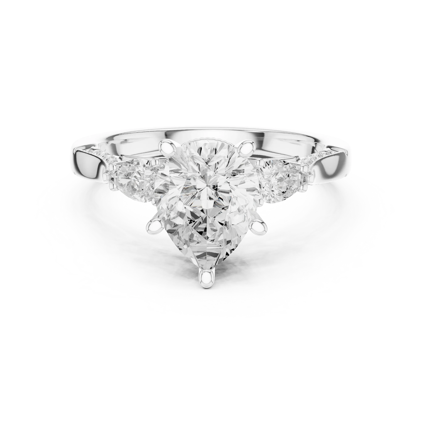Pear three stone ring in white gold with pear side stones, accent band and lab-grown diamonds 鈥?Australia