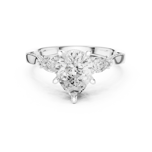 Pear three stone ring in white gold with pear side stones, accent band and lab-grown diamonds 鈥?Australia