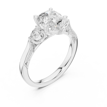 Front view of white gold pear three stone ring with pear side stones, accent band and lab-grown diamonds 鈥?Australia