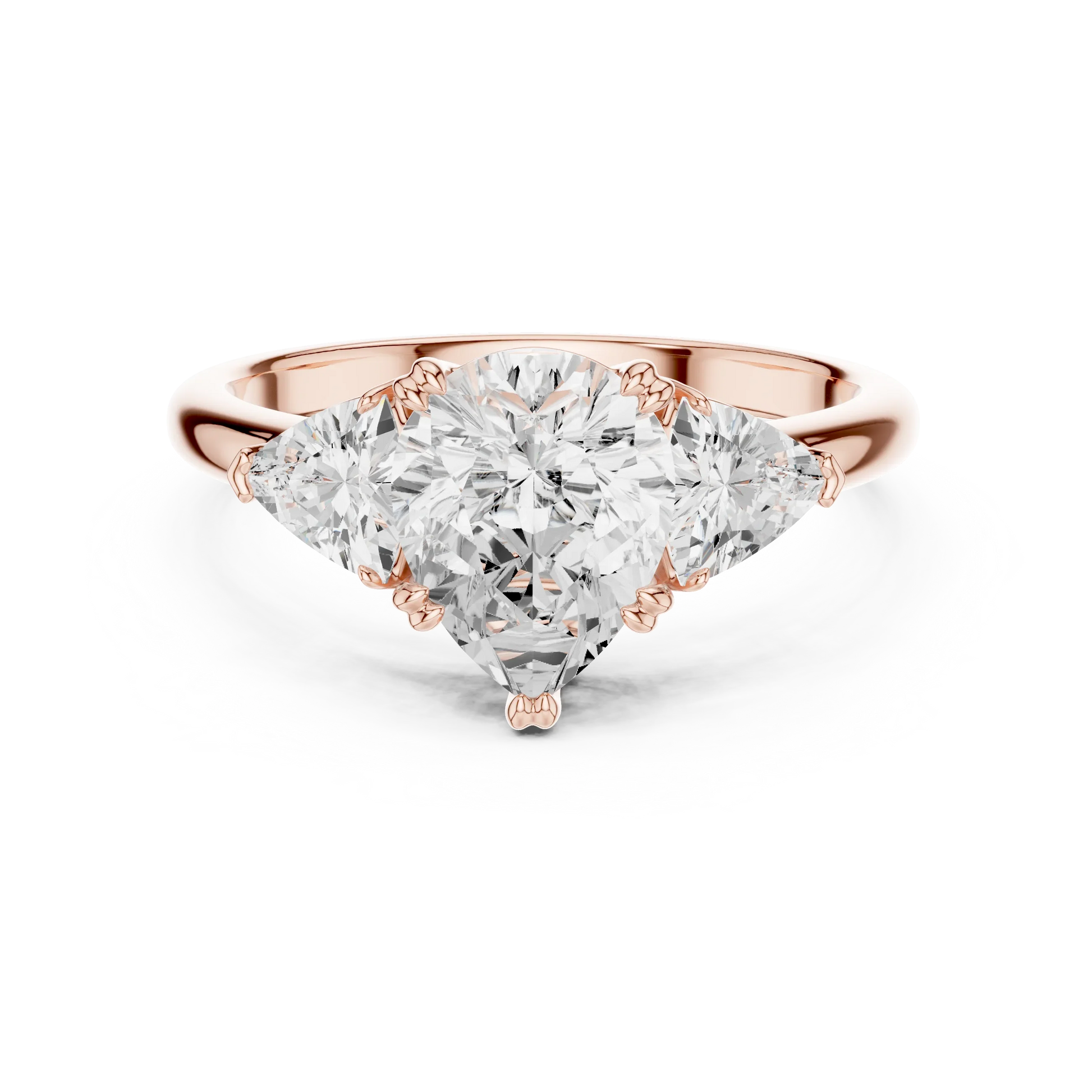 Pear three-stone ring in rose gold with trillion cut side stones and lab-grown diamond 鈥?Australia