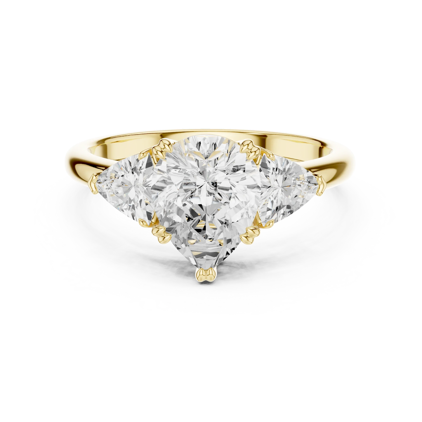 Pear three-stone ring in yellow gold with trillion cut side stones and lab-grown diamond 鈥?Australia