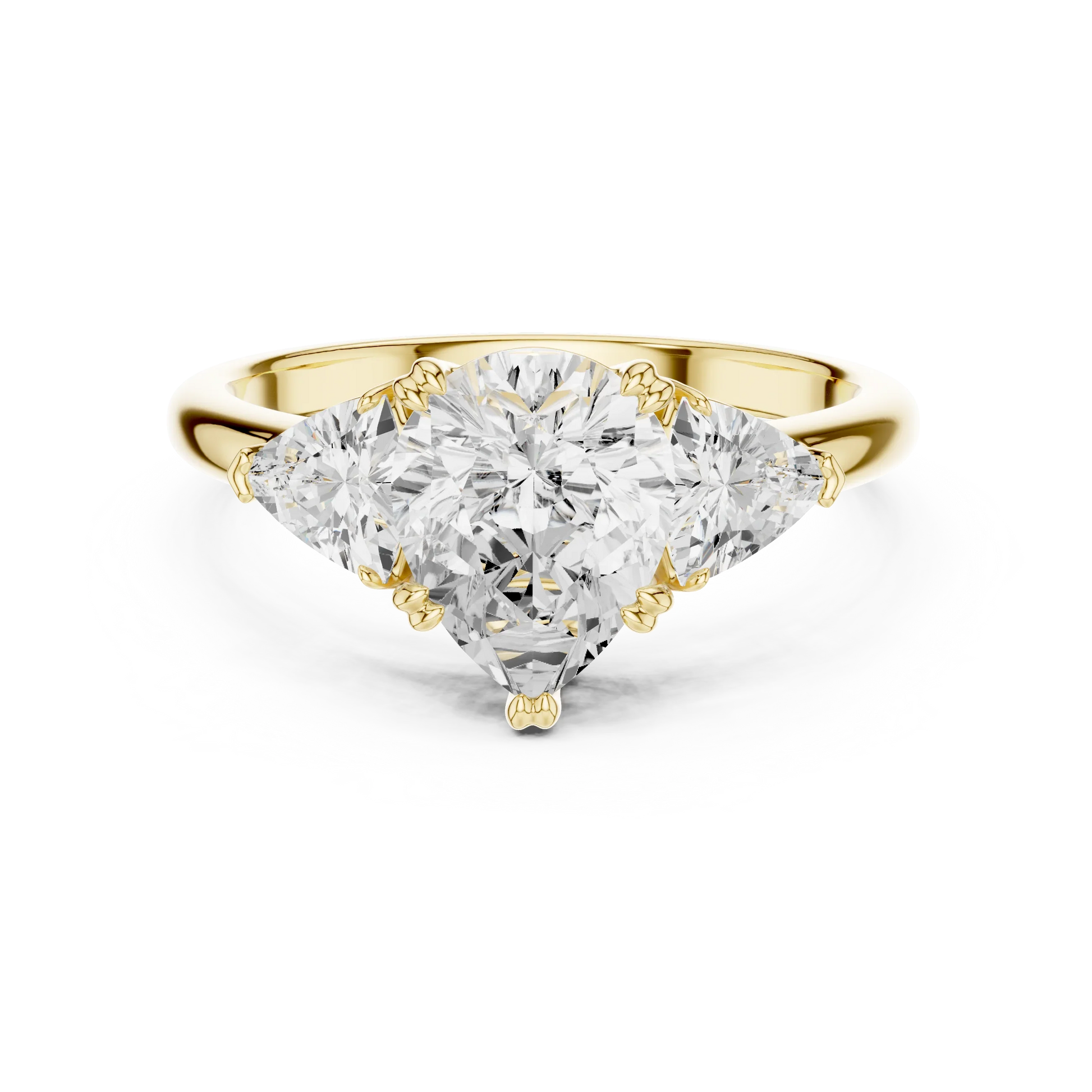 Pear three-stone ring in yellow gold with trillion cut side stones and lab-grown diamond 鈥?Australia