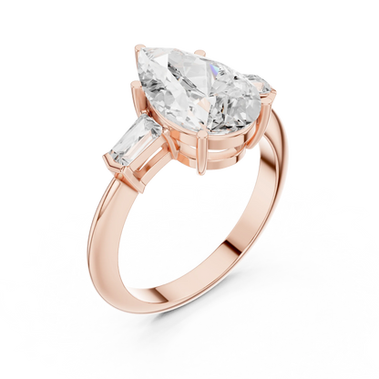Lattice Pear Diamond Three-Stone Ring