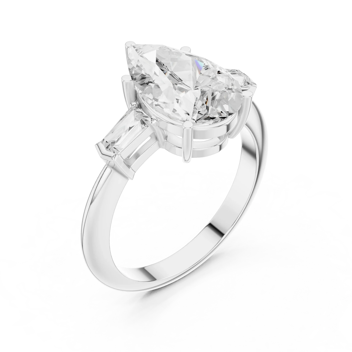 Lattice Pear Diamond Three-Stone Ring