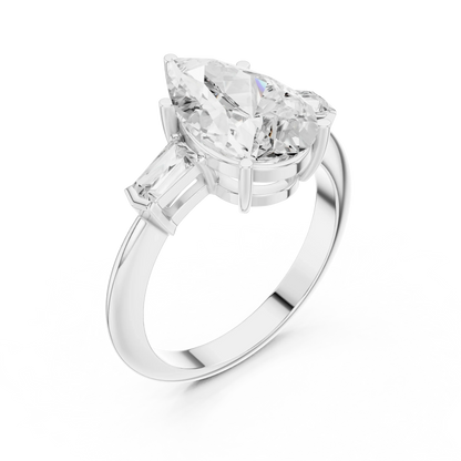 Lattice Pear Diamond Three-Stone Ring