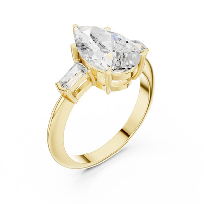 Lattice Pear Diamond Three-Stone Ring