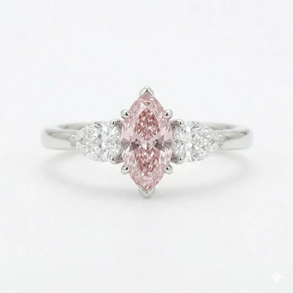 Pink marquise cut three stone diamond ring with pear side stones in white gold with lab-grown diamonds – Australia