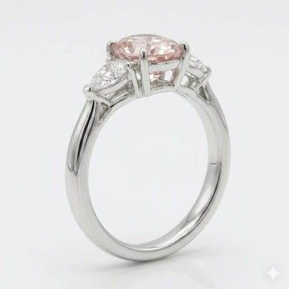 Back side view of pink marquise cut three stone diamond ring with pear side stones in white gold with lab-grown diamonds – Australia