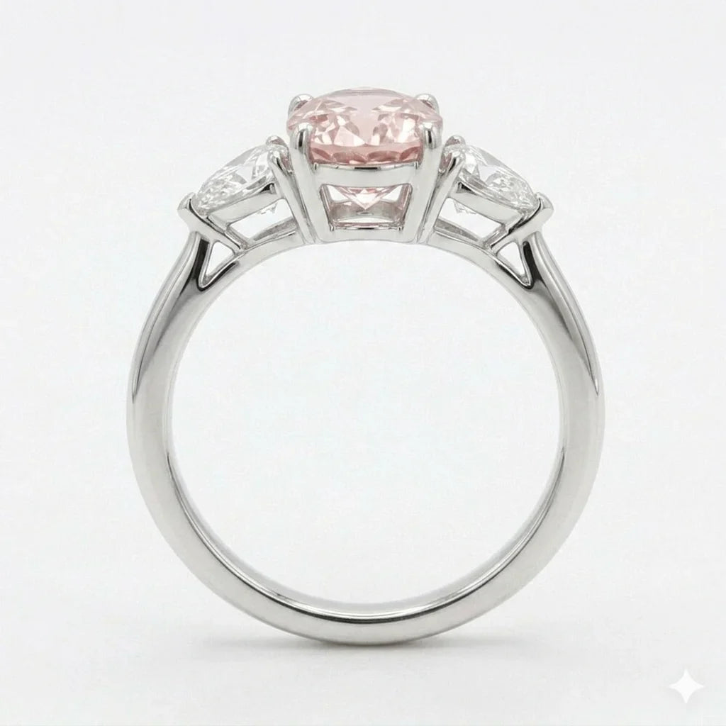 Back view of pink marquise cut three stone diamond ring with pear side stones in white gold with lab-grown diamonds – Australia