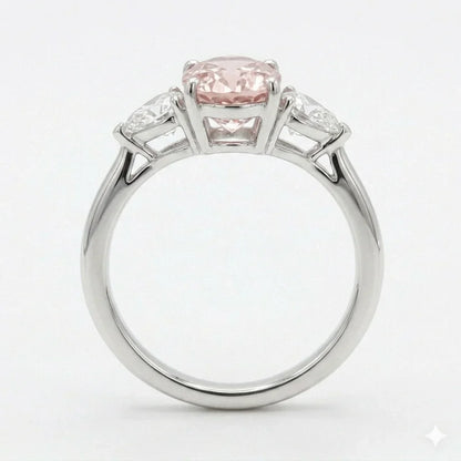 Back view of pink marquise cut three stone diamond ring with pear side stones in white gold with lab-grown diamonds – Australia