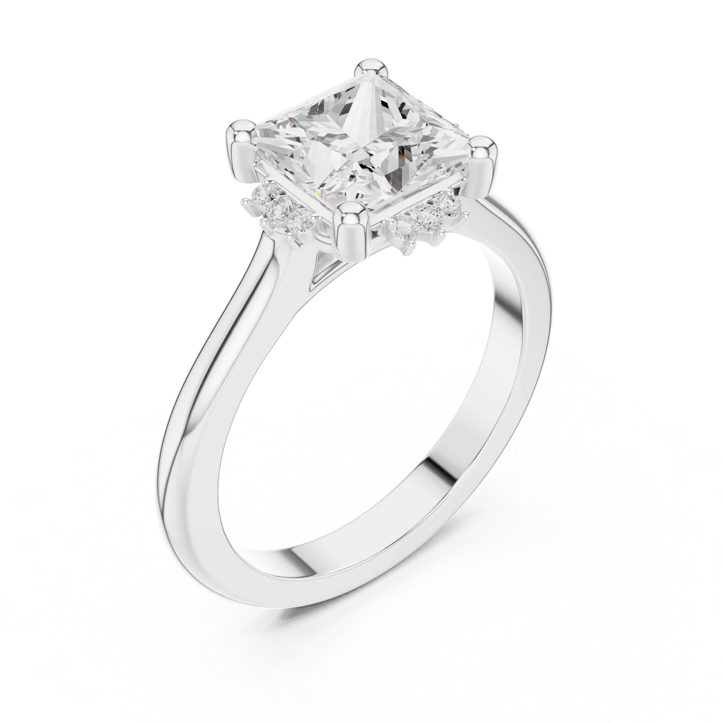 Front view of white gold princess cluster ring with lab-grown diamond 鈥?Australia