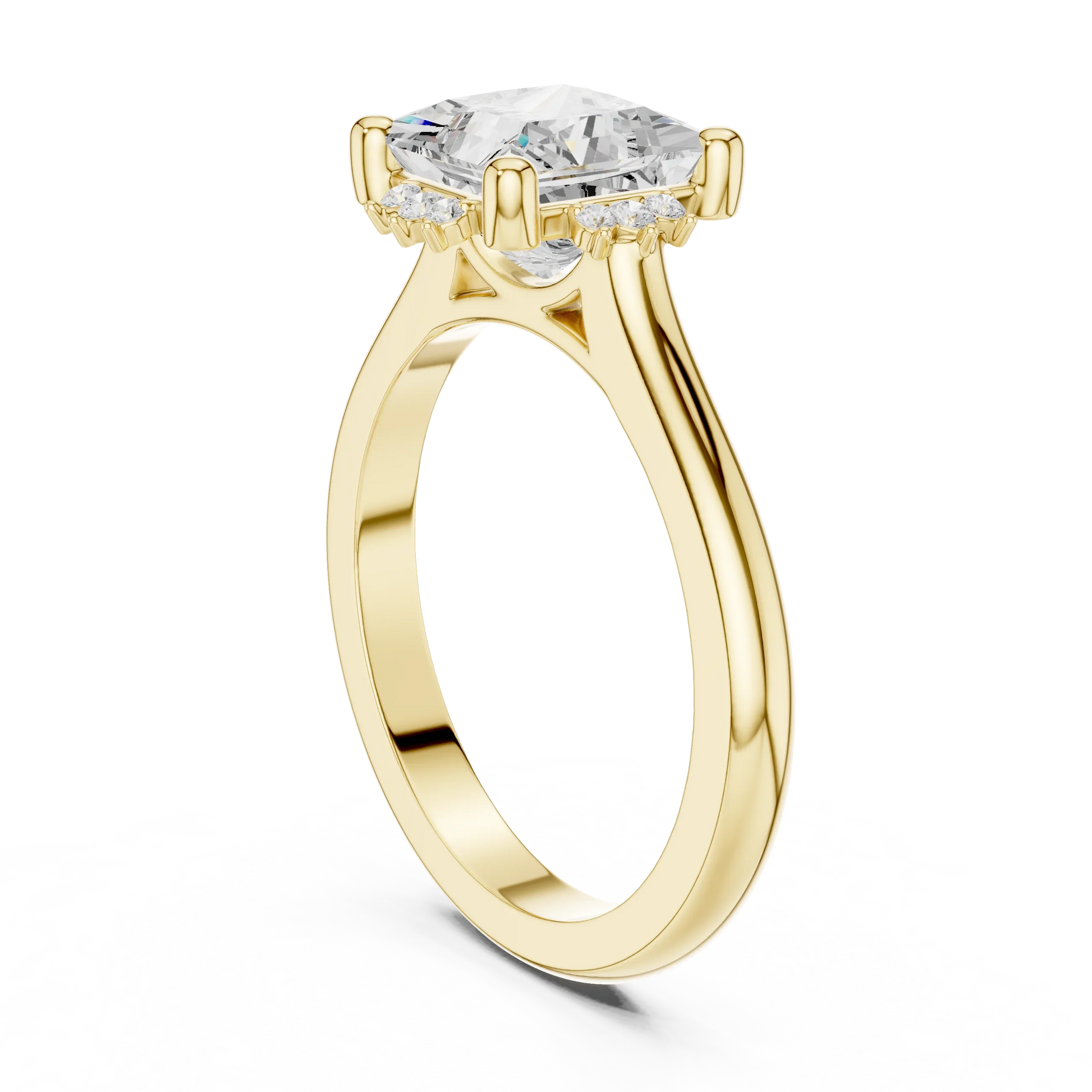 Back side view of yellow gold princess cluster ring with lab-grown diamond 鈥?Australia