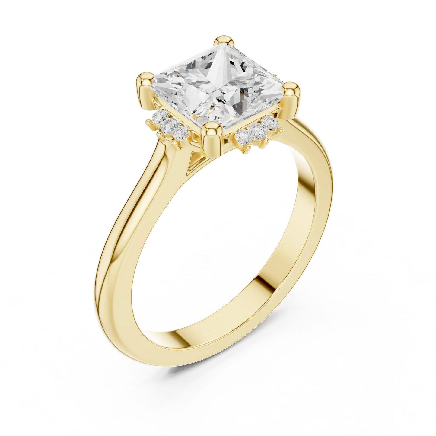 Front view of yellow gold princess cluster ring with lab-grown diamond 鈥?Australia