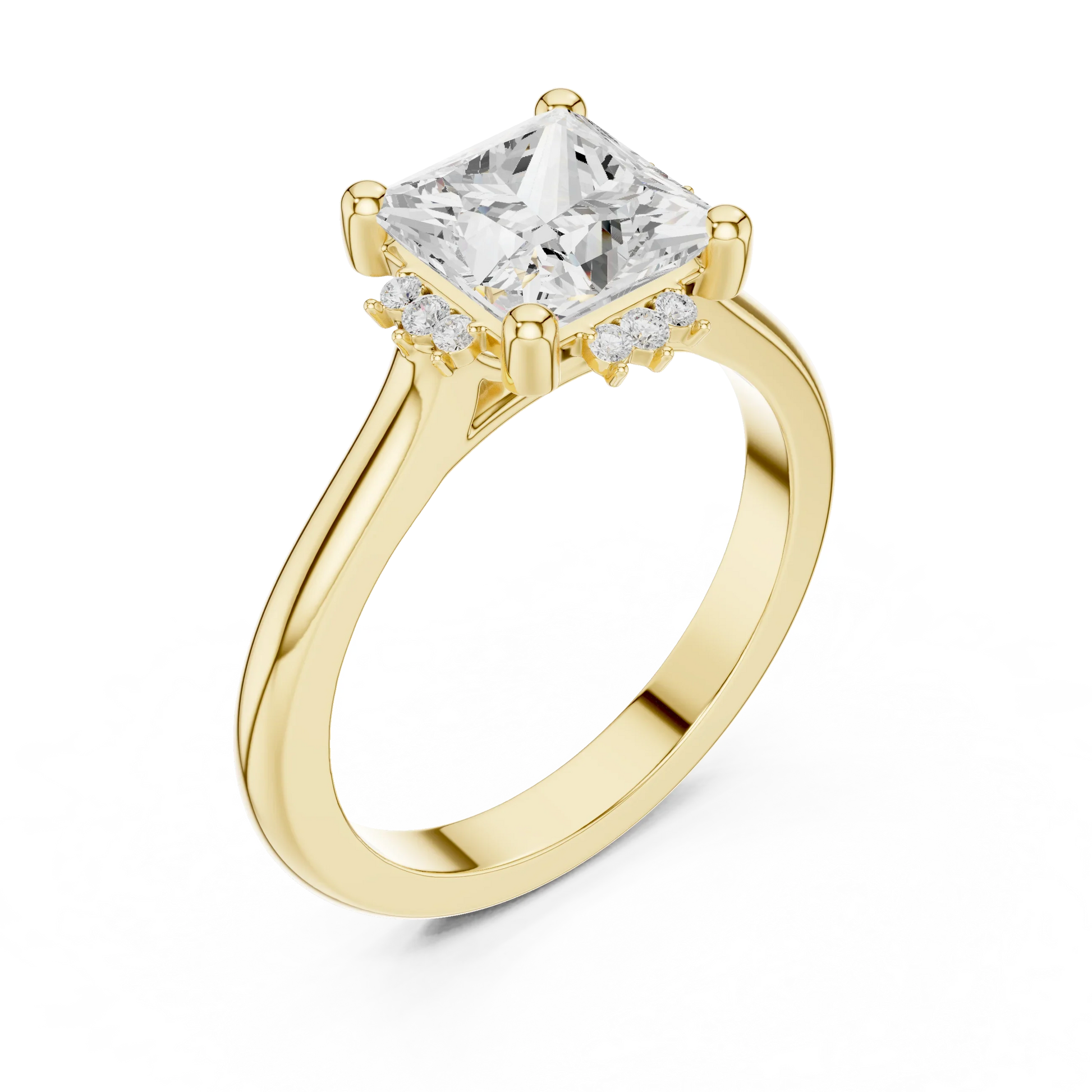 Front view of yellow gold princess cluster ring with lab-grown diamond 鈥?Australia