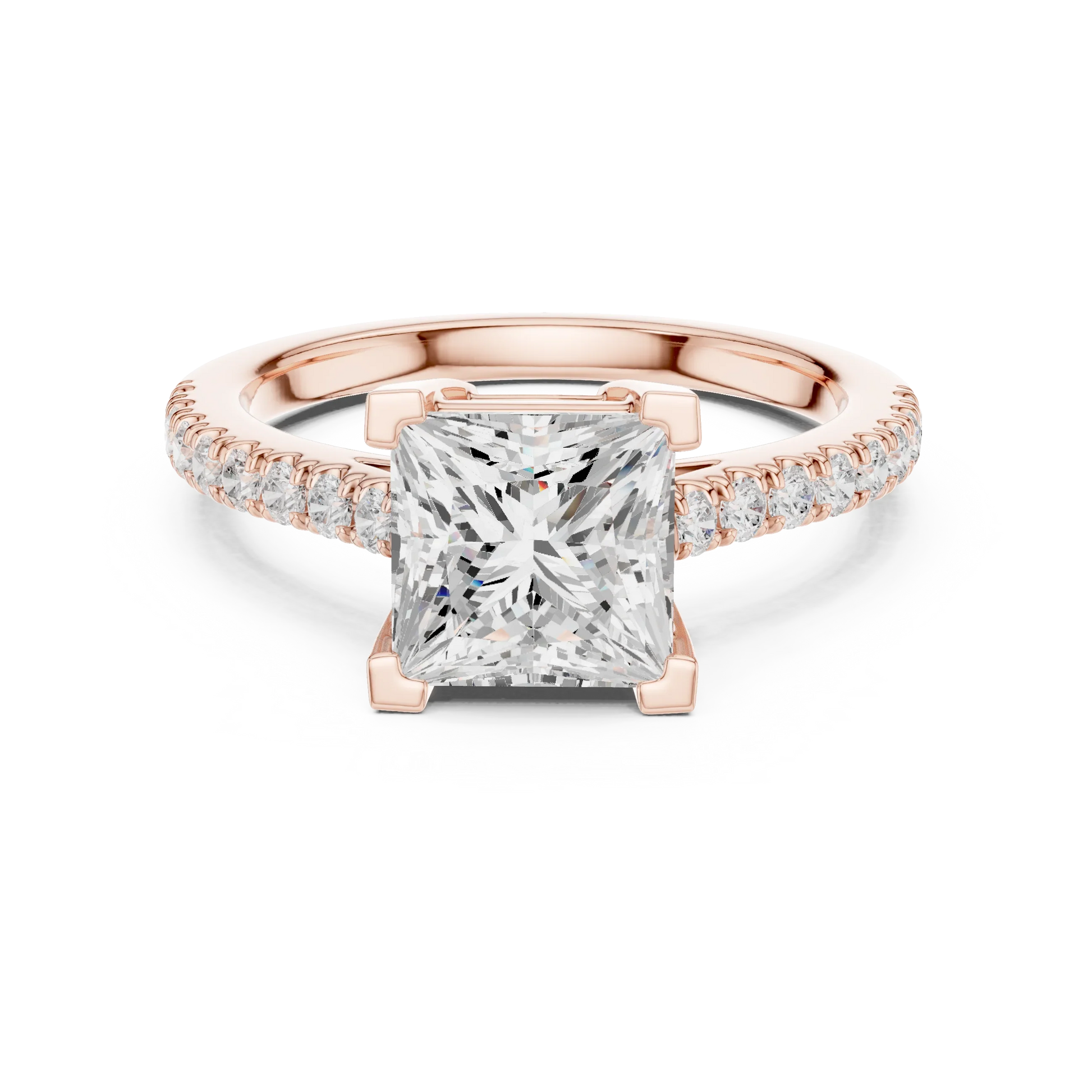 Lab-grown princess diamond pavé band ring in rose gold
