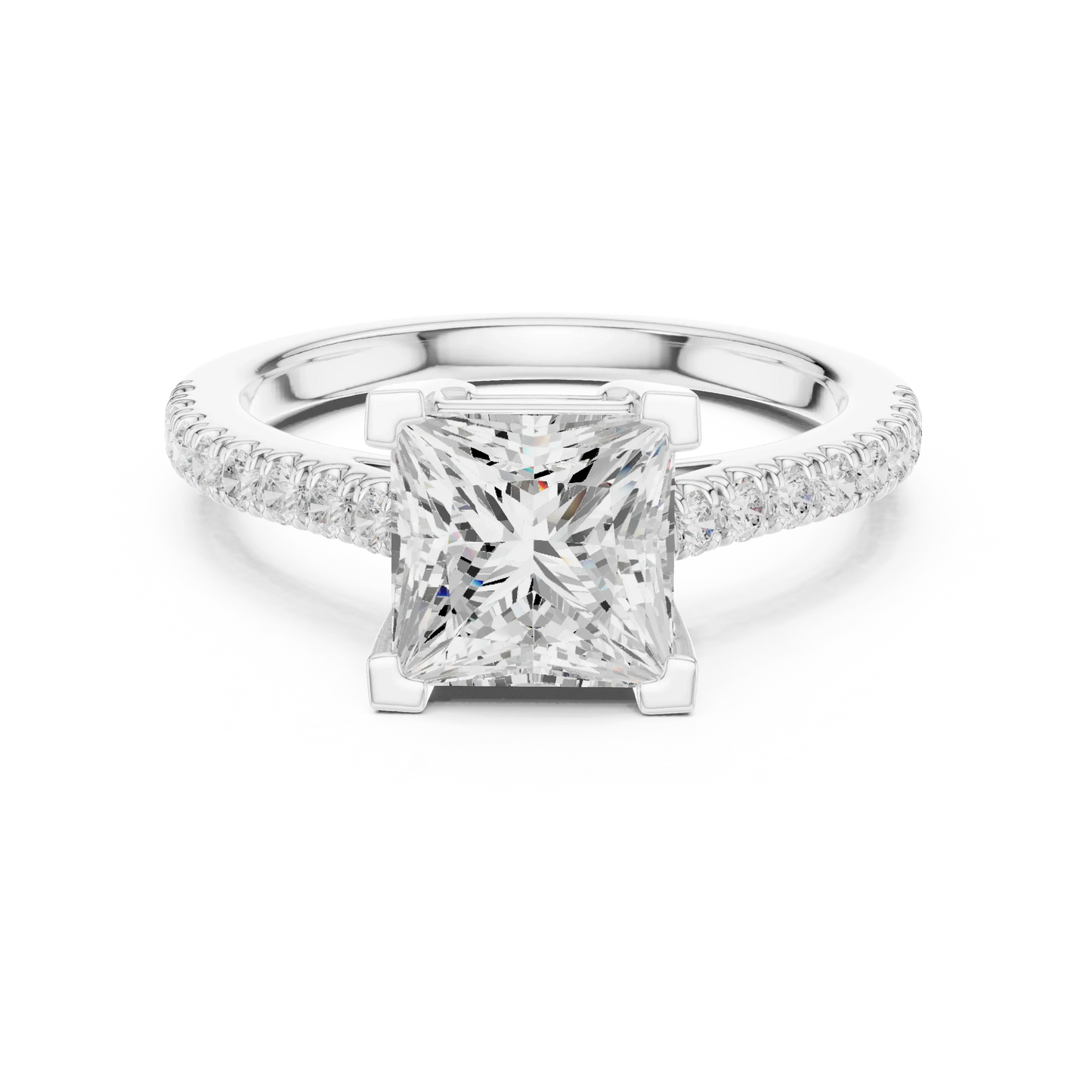 Lab-grown princess diamond pavé band ring in white gold