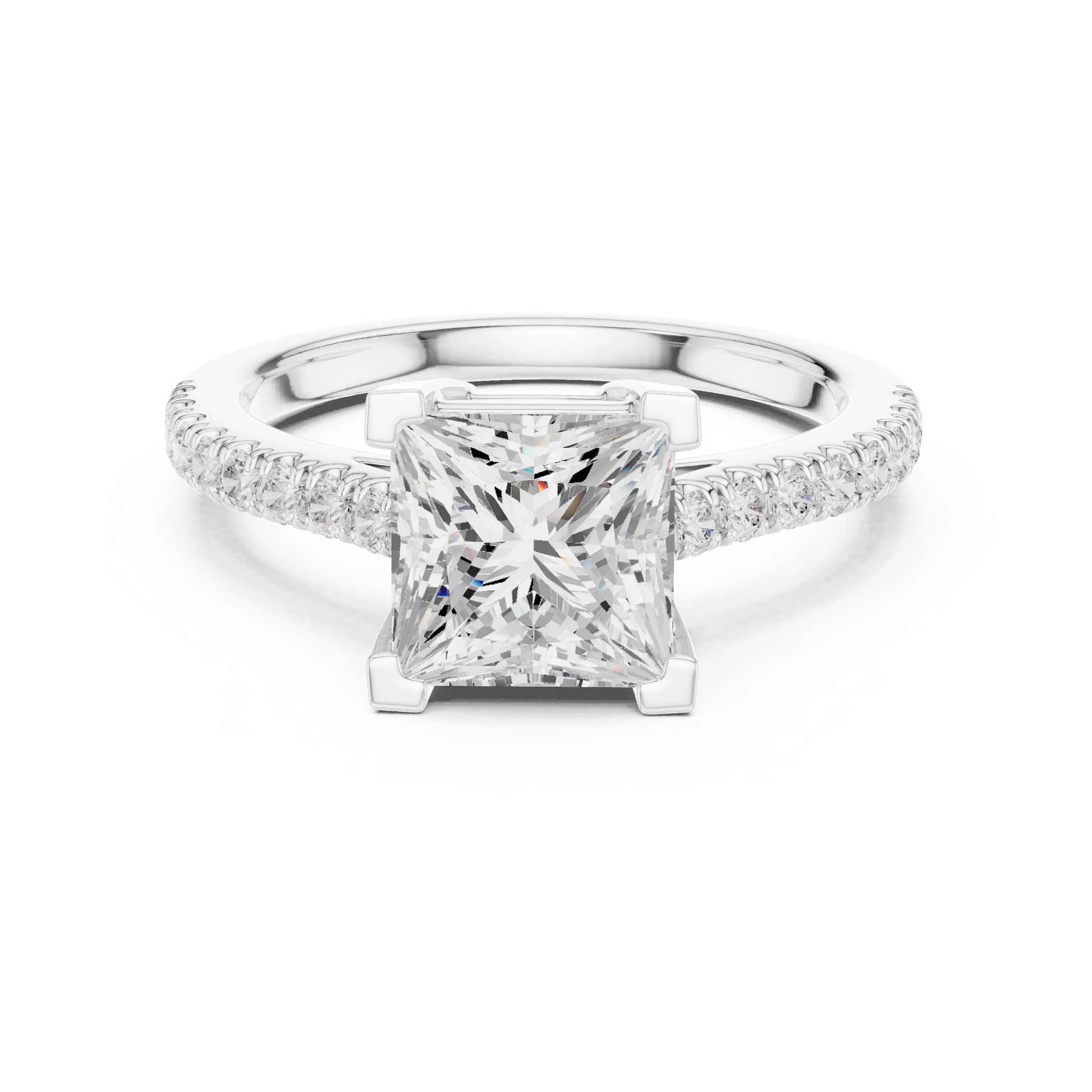 Lab-grown princess diamond pavé band ring in white gold