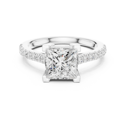 Lab-grown princess diamond pavé band ring in white gold