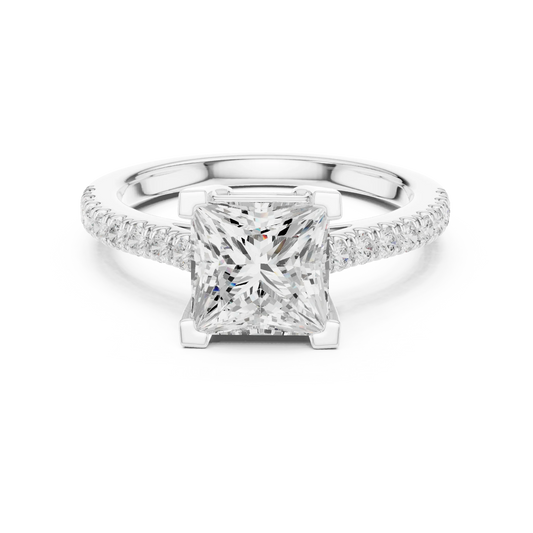 Lab-grown princess diamond pavé band ring in white gold