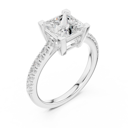 Front view of white gold princess diamond pavé band ring