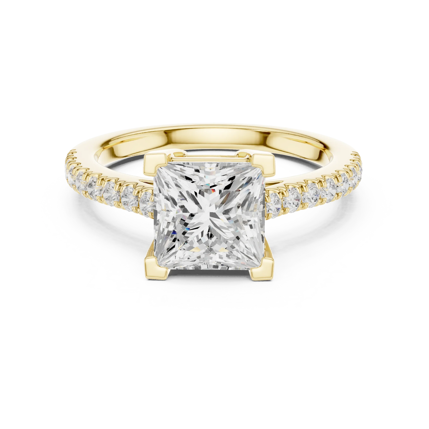 Lab-grown princess diamond pavé band ring in yellow gold