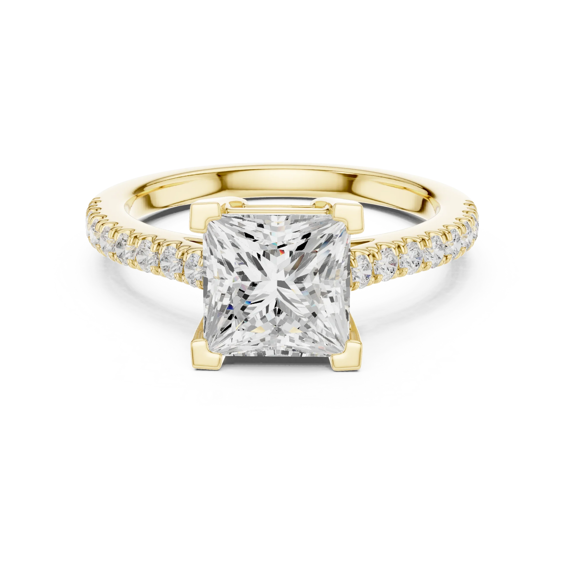 Lab-grown princess diamond pavé band ring in yellow gold