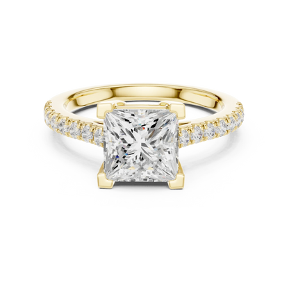 Lab-grown princess diamond pavé band ring in yellow gold